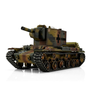 Taigen KV-2, Version Tarn in der Metall-Edition 1:16 mit IR-System, Rohrrückzug und Xenonblitz, V1 Platine und Transportbox aus Holz