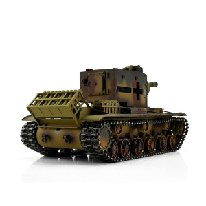 Taigen KV-2, Version Tarn in der Metall-Edition 1:16 mit IR-System, Rohrrückzug und Xenonblitz, V1 Platine und Transportbox aus Holz