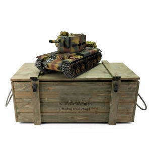 Taigen KV-2, version camouflage, metal edition 1:16 with gun recoil system, Xenon flash, IR battle unit, V1 board and transport wooden box