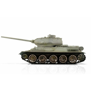 Taigen T-34/85, Version Winter in der Metall-Edition 1:16 mit IR-System, Rohrrückzug und Xenonblitz und Transportbox aus Holz