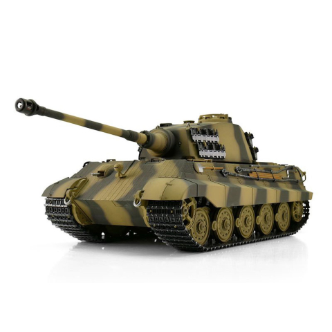 Taigen Königstiger, Version Tarn in der Metall-Edition 1:16 mit KwK Rauchsystem, IR-System, Rohrrückzug und Xenonblitz, V3-Platine und Transportbox aus Holz