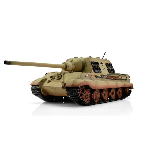 Taigen Jagdtiger, version desert, edition métal 1:16 avec unité de recul de canon, flash xenon, systeme IR, platine V3 et caisse de transport en bois 