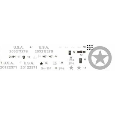 Decals for U.S. Army Jeep, 1/16