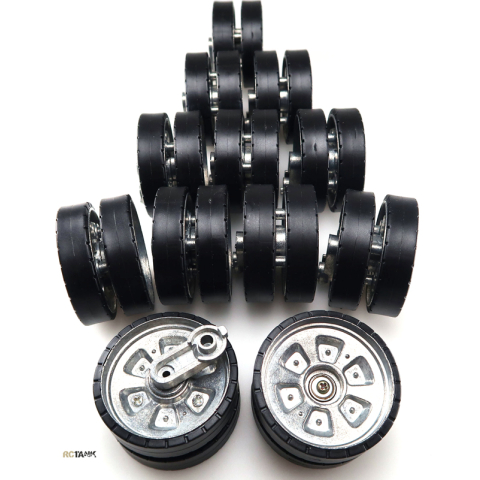 T-90 - Metal road wheels + support wheels kit, with rubber and ball bearings + metal arms