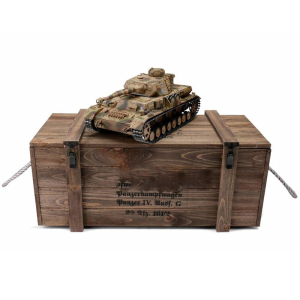 Metall Edition: 2.4 GHz V3 PANZER IV F2/G AIRBRUSH + Rohrrückzug/IR + Metallwanne + HQ Metallketten/Räder + 360°-Turm + Holzkiste