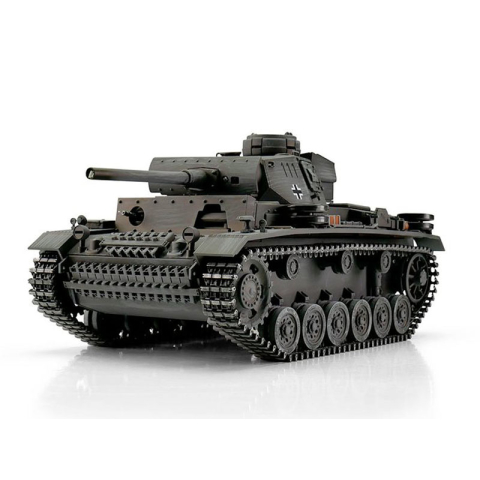 Metall Edition: 2.4 GHz V2 (Neue Platine) PANZER III "L" AIRBRUSH + BB Einheit + Metallwanne + HQ Metallketten/Räder + 360°-Turm + Holzkiste