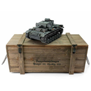 Metal Edition: 360° 2.4 GHz (new board) PANZER III L  AIRBRUSH + BB unit + metal hull/turret + HQ metal tracks/wheels + wooden box