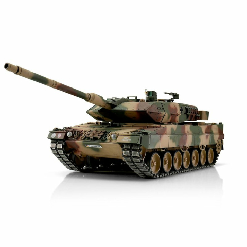 Metalledition V3 LEOPARD 2A6 IR/Rohrrückzug 1:16 - 2.4 GHz mit Metallwanne/Turm + Metallketten + Antriebs-/Leiträder aus Metall + Metalllaufrollen + Stahlgetriebe