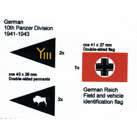 Deutsches Fahnenset 10. Panzerdivision, 5 Stück für 1/16 Panzer