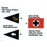 Deutsches Fahnenset 10. Panzerdivision, 5 Stück für 1/16 Panzer