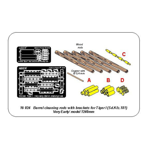 ABER - Tigre I début de production 1240mm, Tiges de nettoyage de canon avec crochets