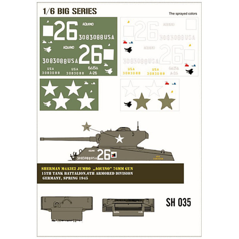 Sherman M4A3E2 Jumbo "Aquino" 76mm gun,  pochoir en 1/6 