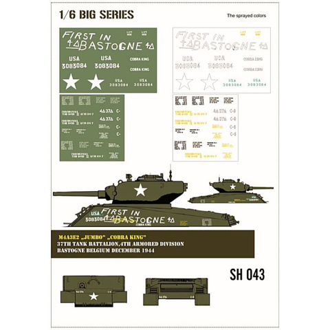 Sherman M4A3E2 "Jumbo" "Cobra King" Lackierschablone in 1/6