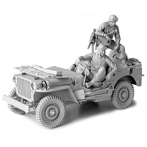 SOL - 1/16 U.S. Army 1/4t 4x4 Jeep avec deux figurines, kit de résine