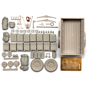 SOL - 1/16 U.S. Army 1/4t 4x4 Jeep mit T-3 Anhänger, zwei Figuren und Zubehör, Bausatz aus Resin