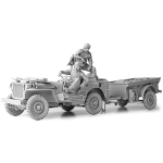 SOL - 1/16 U.S. Army 1/4t 4x4 Jeep mit T-3 Anhänger, zwei Figuren und Zubehör, Bausatz aus Resin