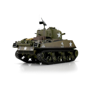 Heng Long M4A3 Sherman 105mm Howitzer, Version grün in 1:16 mit BB-Einheit und IR-System, V7.0-Platine und Transportbox aus Holz 