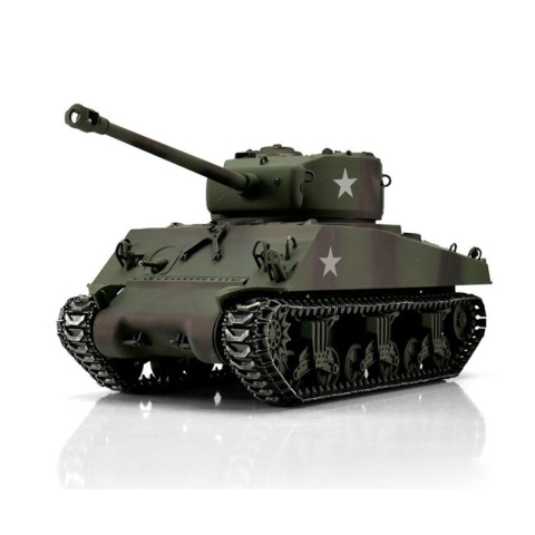 Taigen M4A3 Sherman (76mm), Version Tarn in der Metall-Edition 1:16 mit KWK Rauch, IR-System, Rohrrückzug und Xenonblitz, Platine V3 und Transportbox aus Holz