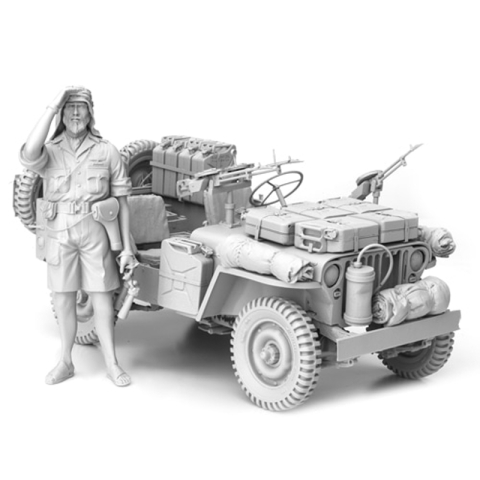 SOL - 1/16 Willys Jeep SAS avec un figurine et équipement, kit de résine 