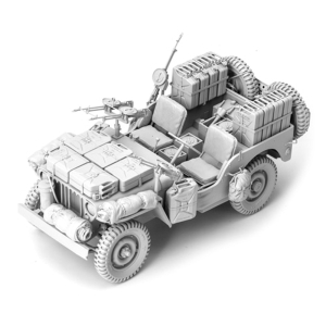 SOL - 1/16 Willys Jeep SAS avec un figurine et équipement, kit de résine 