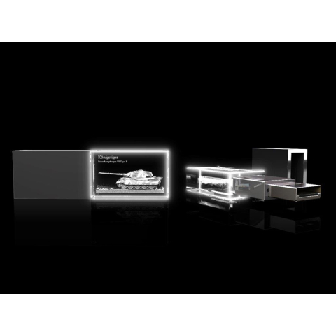 Königstiger - USB-Stick aus Glas mit weißer LED-Leuchte 16GB, (30x18x10mm)