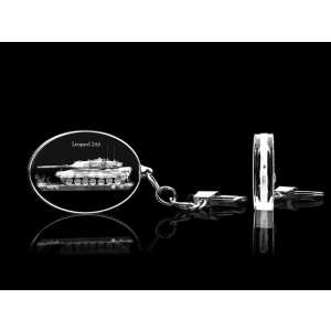 Leopard 2A6 - Key ring pendant oval made of glass,...