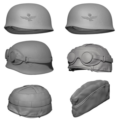 SOL - 1/16 Deutsche Fallschirmjägerhelme und Seitenkappe, Set aus Resin