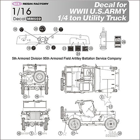 SOL - 1/16 Décalcomanie pour U.S. Army 1/4 ton Utility Truck 