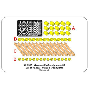ABER - stick grenade 24, set of metal and wood, 15 pieces