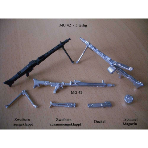 Soldatenwaffe MG 42, 5-teiliges Set aus Metall in 1/16, unlackiert 