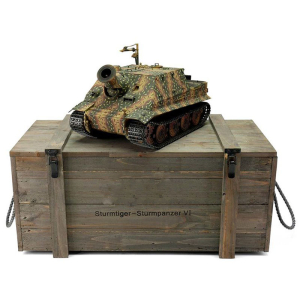 Taigen Sturmtiger, Version Tarn in der Metall-Edition 1:16 mit BB-Einheit , KWK Rauchmodul und Transportbox aus Holz